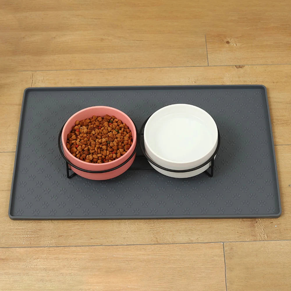 Pet Silicone Feeding Mat - Paw Print Non-Slip Waterproof Placemat for Dogs & Cats
