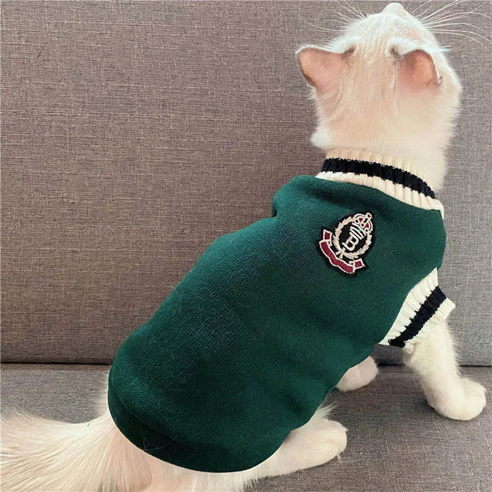 Collegiate Style Pet Sweater Vest - Winter Warm Cat & Dog Apparel