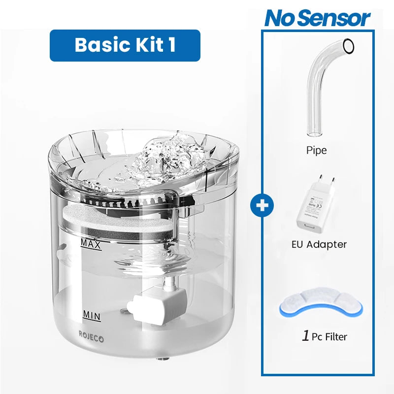 ROJECO Automatic Cat Water Fountain with Smart Sensor - 2L Pet Drinking Dispenser