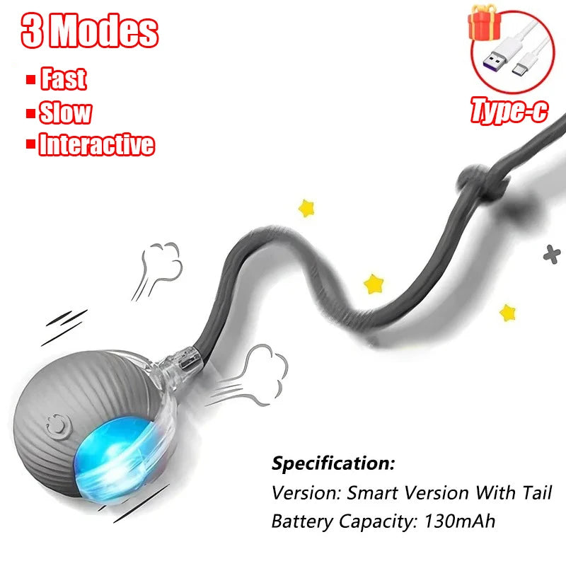 Interactive Cat Ball Toy - Automatic Rolling Smart Pet Toy with Faux Tail