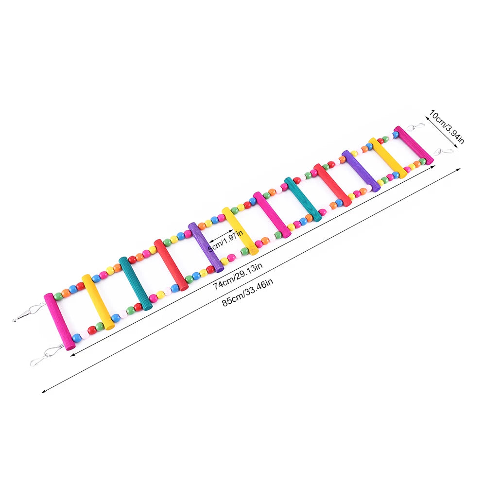 12-Step Wooden Bird Ladder - Colorful Climbing Bridge Toy for Parrots & Parakeets