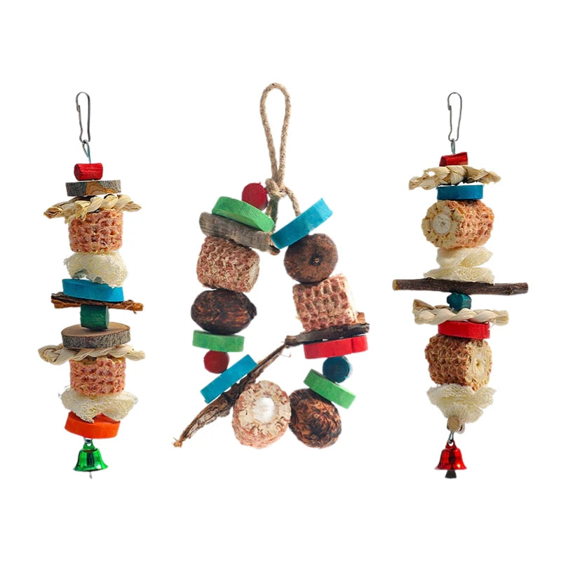 Natural Bird Parrot Chewing Toy - Corn Cob & Wood Hanging Decoration