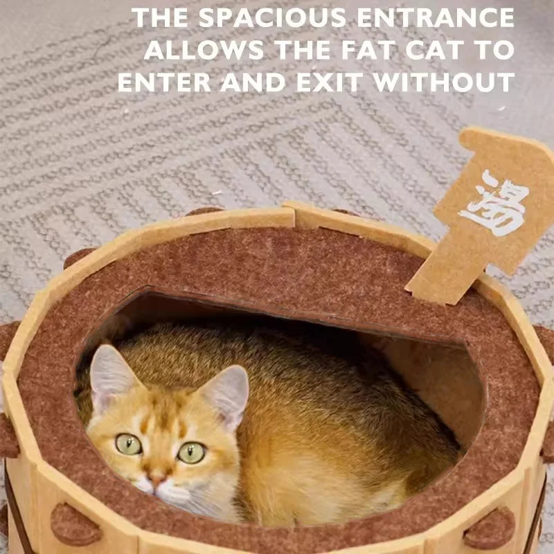 Cozy Felt Cat Bed - Semi-Enclosed Pet Nest with Scratch Surface