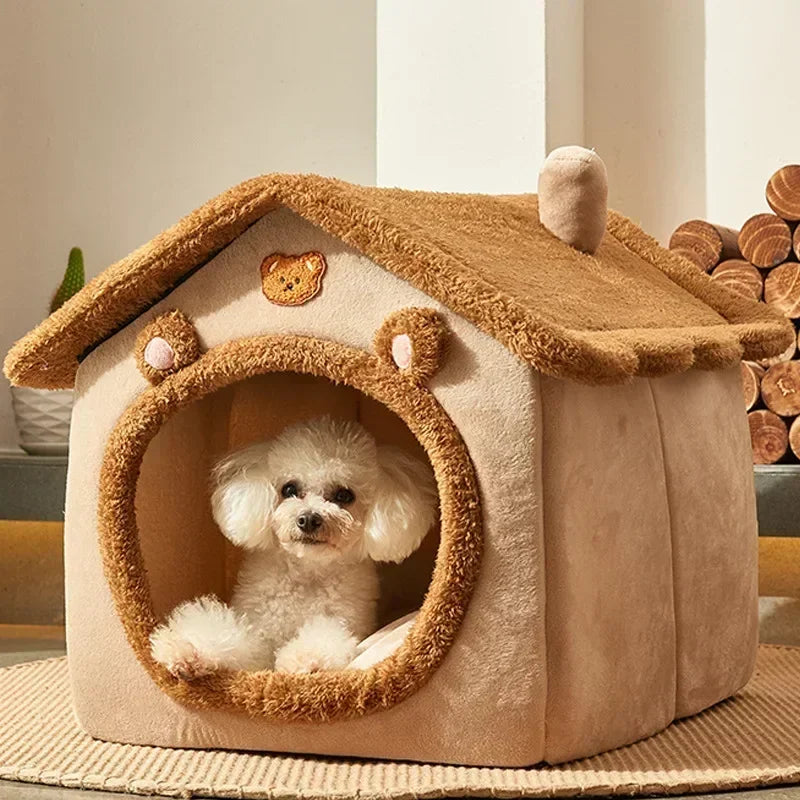 Foldable Pet House Bed - Warm Winter Cave for Small & Medium Dogs and Cats