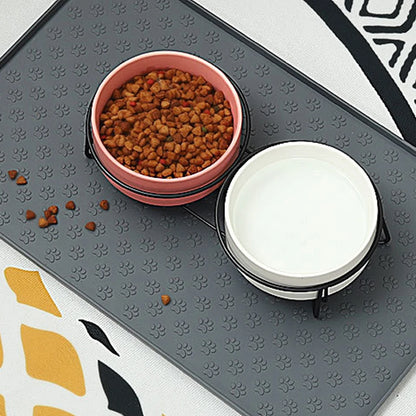 Pet Silicone Feeding Mat - Paw Print Non-Slip Waterproof Placemat for Dogs & Cats