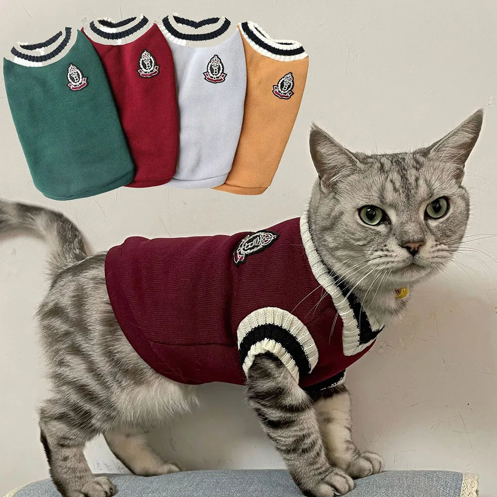 Collegiate Style Pet Sweater Vest - Winter Warm Cat & Dog Apparel