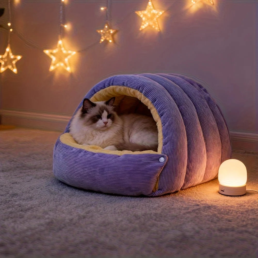 Winter Warm Cat Bed - Cozy Pet Sleeping Cave