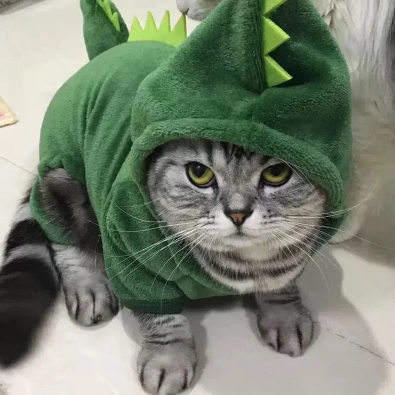 Dinosaur Costume for Cats & Small Dogs - Warm Fleece Hoodie