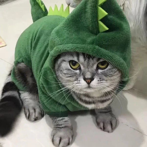 Dinosaur Costume for Cats & Small Dogs - Warm Fleece Hoodie