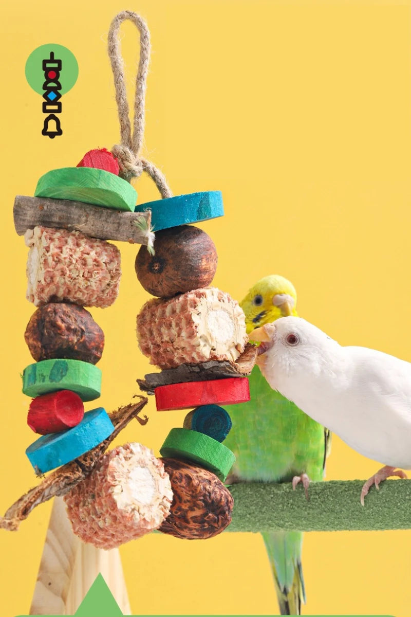 Natural Bird Parrot Chewing Toy - Corn Cob & Wood Hanging Decoration