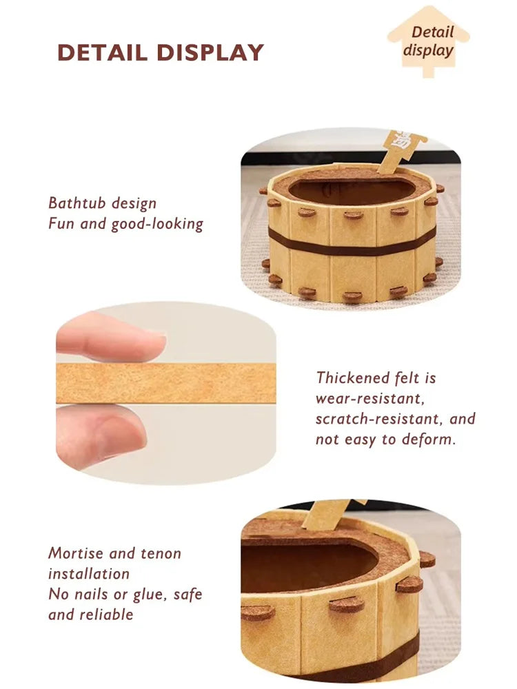 Cozy Felt Cat Bed - Semi-Enclosed Pet Nest with Scratch Surface