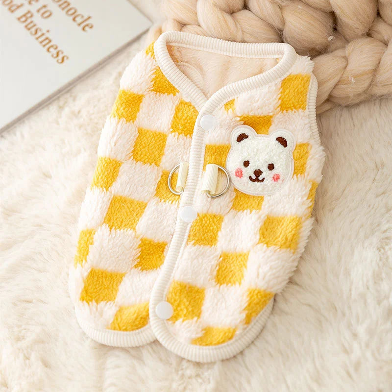 Cozy Bear Print Pet Sweater with Buckle - Winter Plush Jacket for Small Dogs & Cats