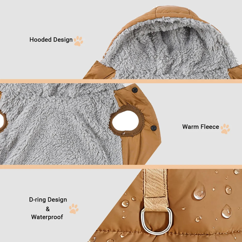 Premium Waterproof Pet Hoodie Coat - Winter Fleece Jacket for Small to Medium Dogs & Cats