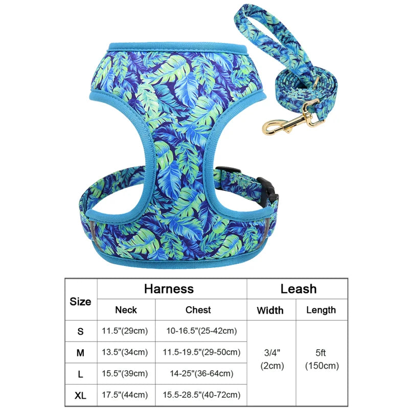 Floral Print Dog Harness and Leash Set - Adjustable Comfort Vest for Small to Large Dogs