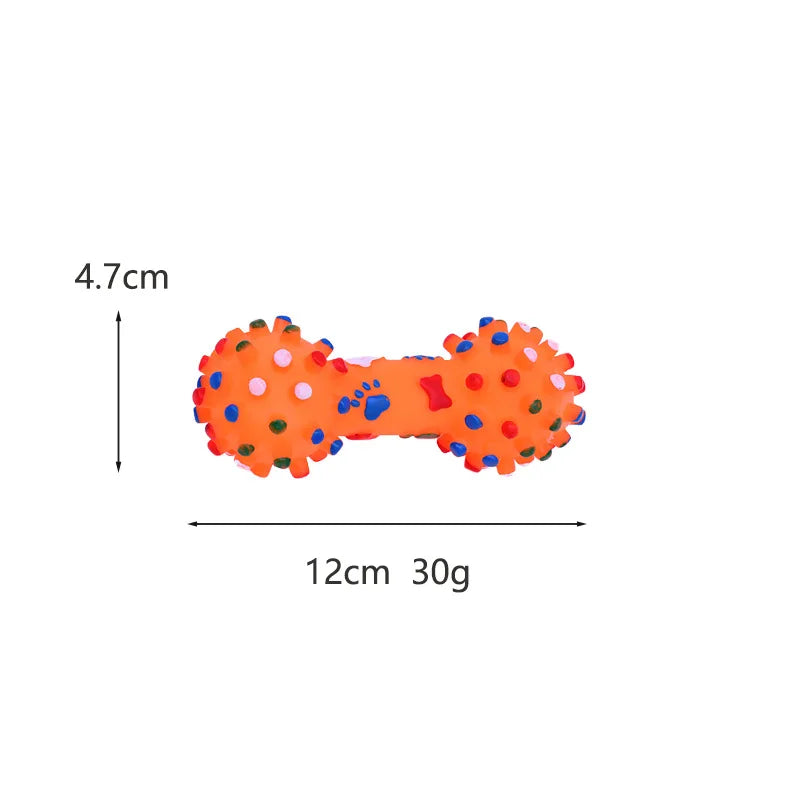 Paw Print Dumbbell Dog Chew Toy - Interactive Squeaker Toy for Teeth Cleaning