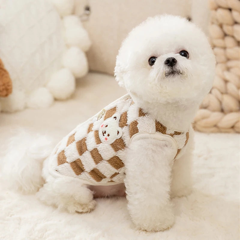 Cozy Bear Print Pet Sweater with Buckle - Winter Plush Jacket for Small Dogs & Cats