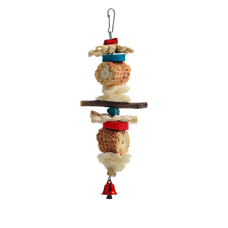 Natural Bird Parrot Chewing Toy - Corn Cob & Wood Hanging Decoration