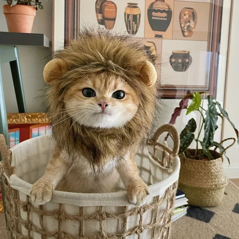 Lion Mane Cat Costume - Adjustable Pet Headgear for Cats & Dogs
