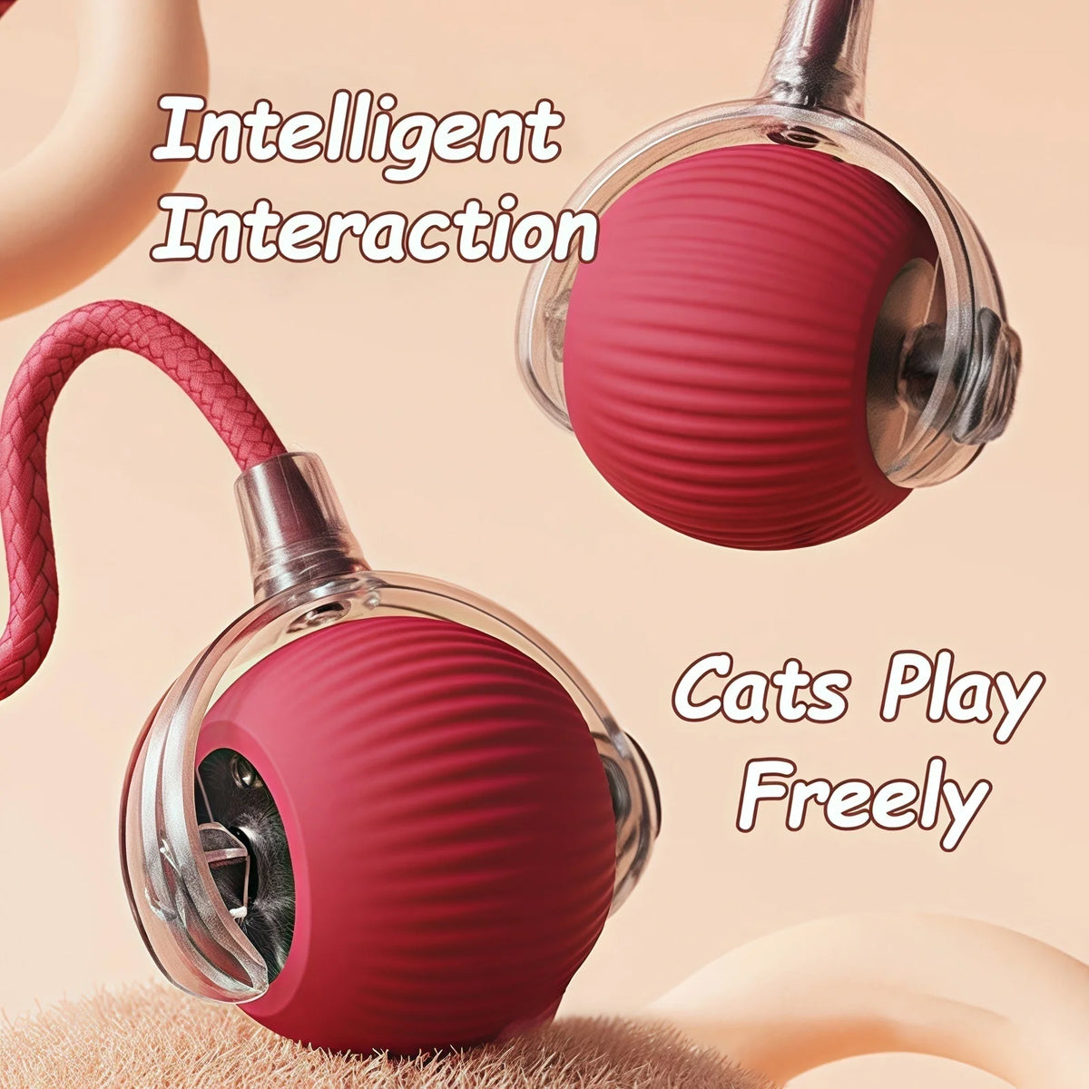 Interactive Cat Ball Toy - Automatic Rolling Smart Pet Toy with Faux Tail