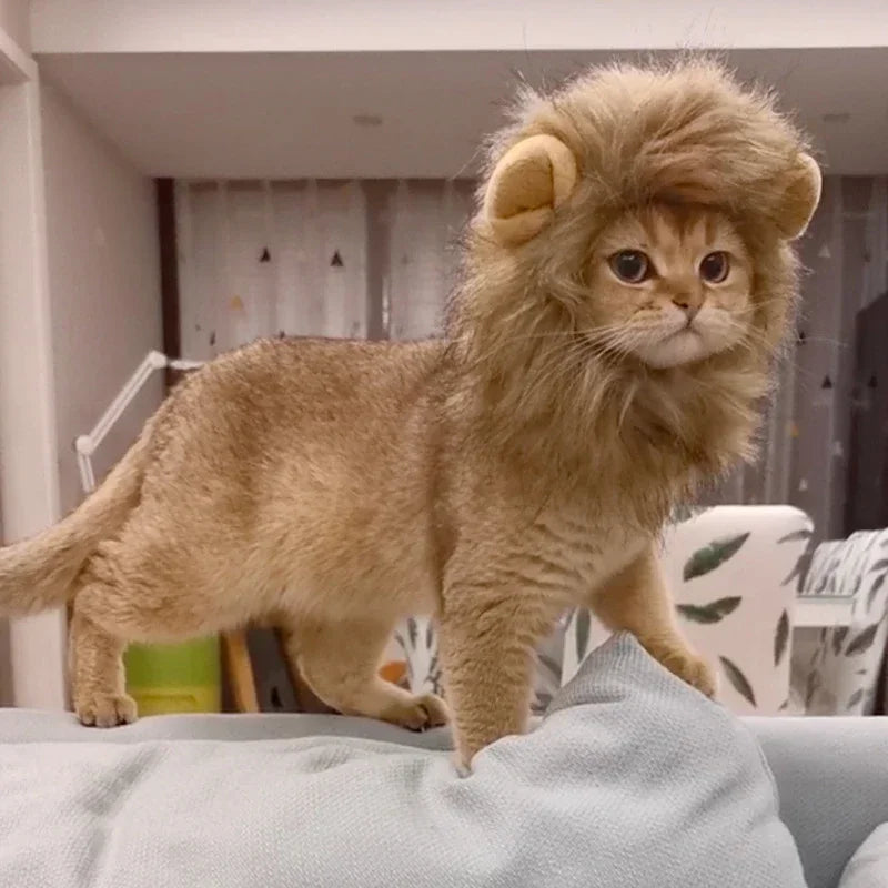 Lion Mane Cat Costume - Adjustable Pet Headgear for Cats & Dogs