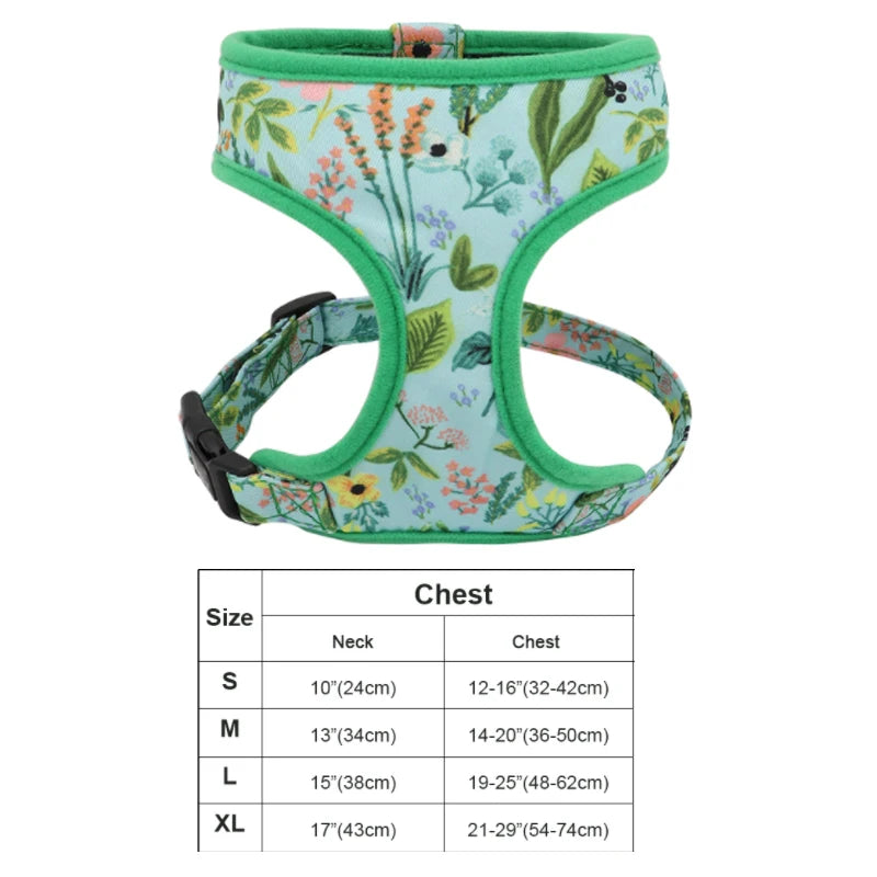 Floral Print Dog Harness and Leash Set - Adjustable Comfort Vest for Small to Large Dogs