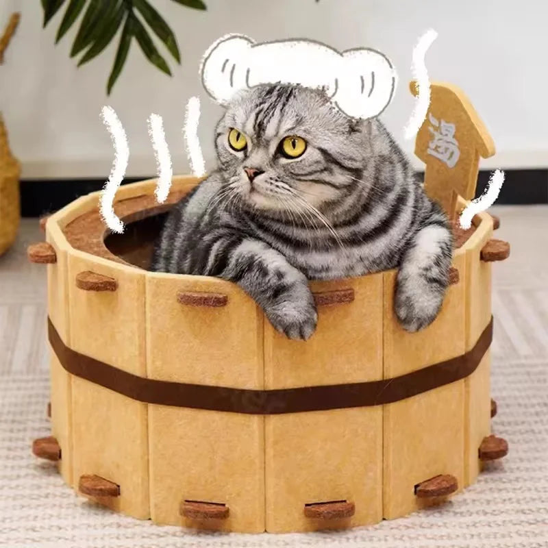 Cozy Felt Cat Bed - Semi-Enclosed Pet Nest with Scratch Surface