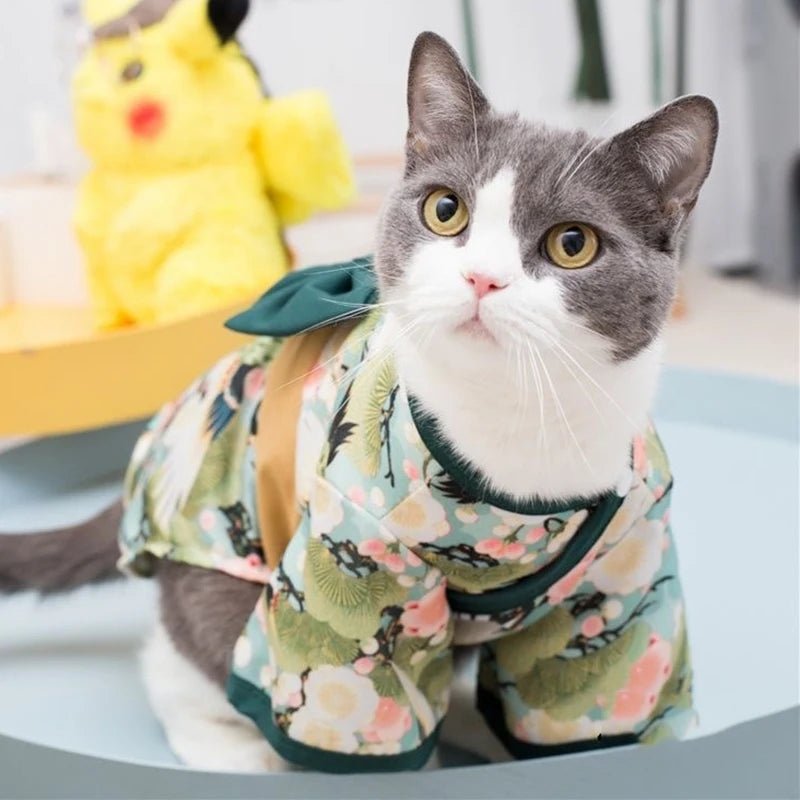 Japanese Style Pet Kimono Coat - Lightweight Summer Outfit for Cats & Dogs