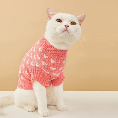 Heart Graphic Cat Sweater - Soft Warm Pet Hoodie