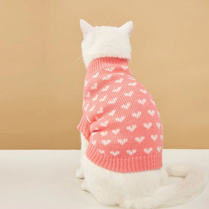 Heart Graphic Cat Sweater - Soft Warm Pet Hoodie