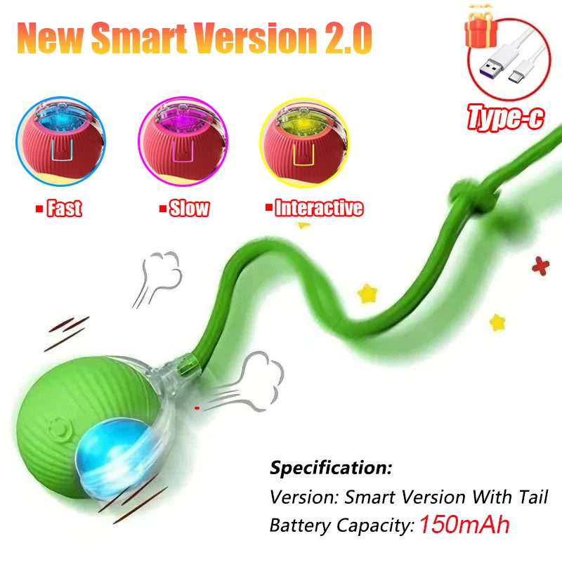 Interactive Cat Ball Toy - Automatic Rolling Smart Pet Toy with Faux Tail