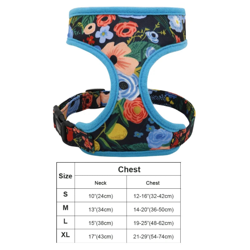 Floral Print Dog Harness and Leash Set - Adjustable Comfort Vest for Small to Large Dogs