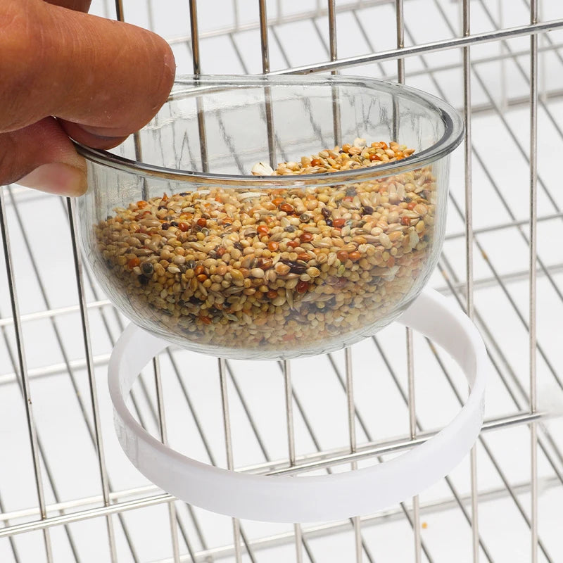 Detachable Bird Feeding Bowl - Transparent Hanging Feeder for Parrots & Small Birds