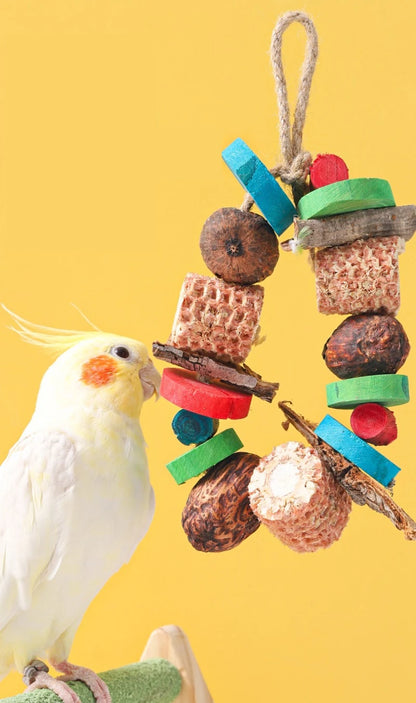 Natural Bird Parrot Chewing Toy - Corn Cob & Wood Hanging Decoration