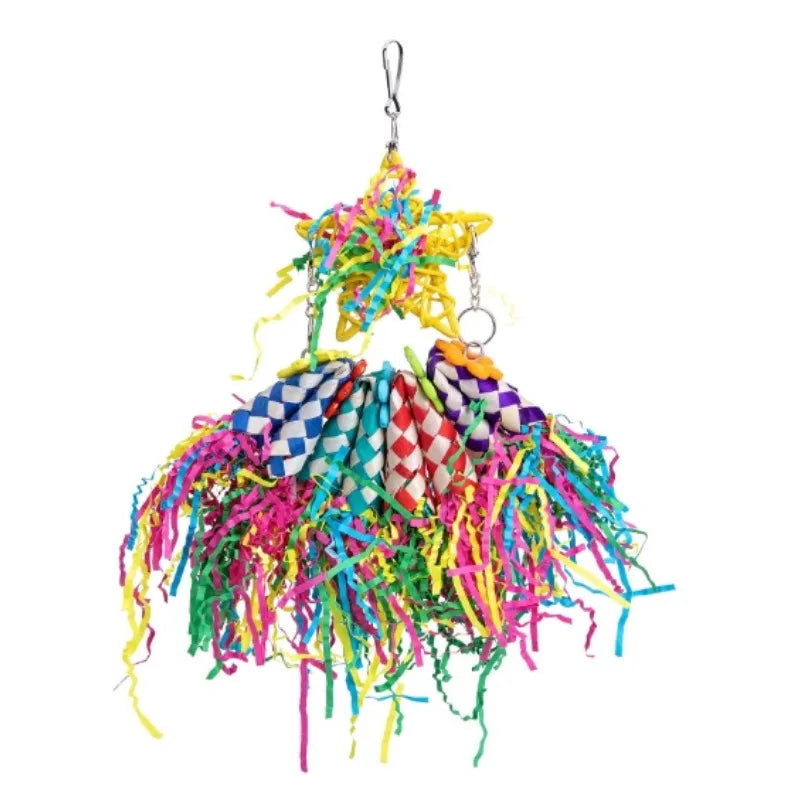 Premium Parrot Enrichment Toy Set - Natural Wood & Paper Silk Weaving