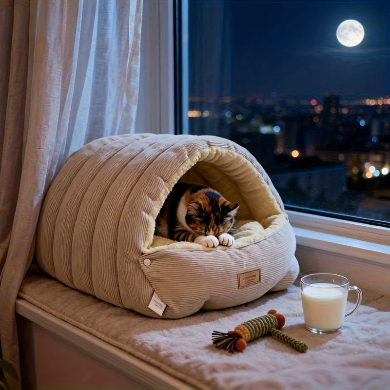 Winter Warm Cat Bed - Cozy Pet Sleeping Cave