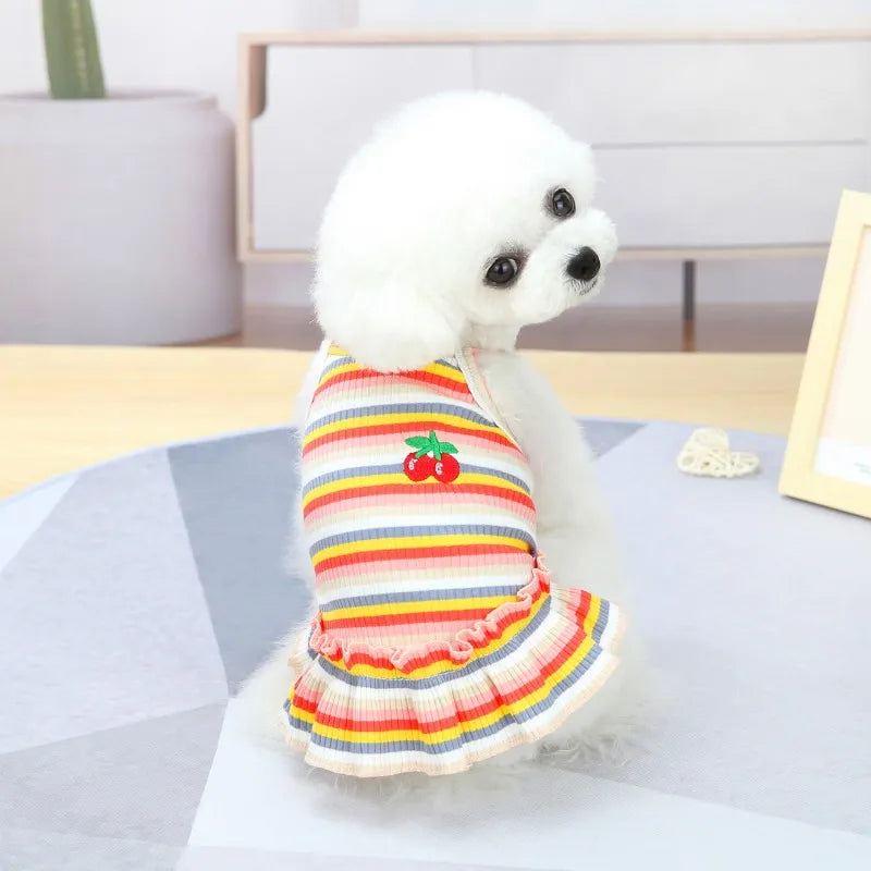 Pet Ruffle Striped Dress - Adorable Skirt & Vest for Dogs and Cats