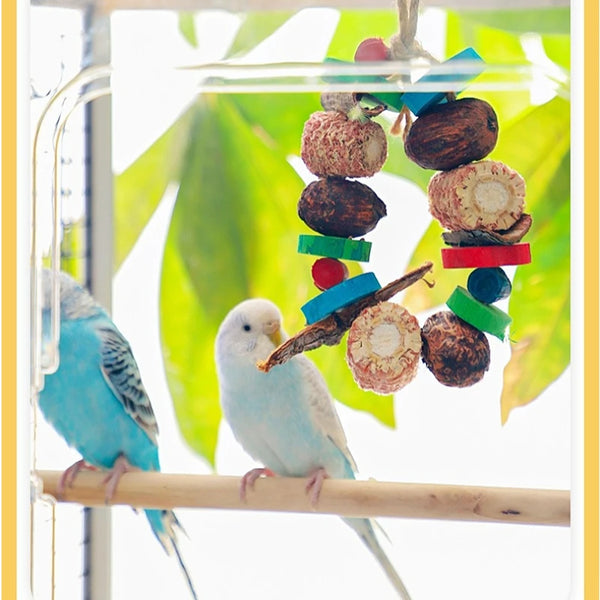 Natural Bird Parrot Chewing Toy - Corn Cob & Wood Hanging Decoration