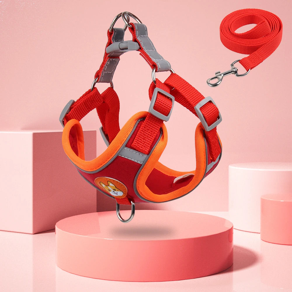 Adjustable Step-In Dog Harness with Reflective Safety Vest & Leash Set