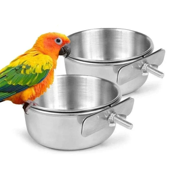 Stainless Steel Bird Feeder with Clamp Holder for Parrots and Parakeets