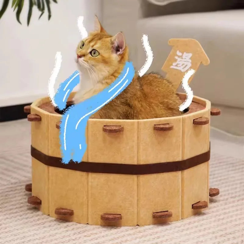 Cozy Felt Cat Bed - Semi-Enclosed Pet Nest with Scratch Surface