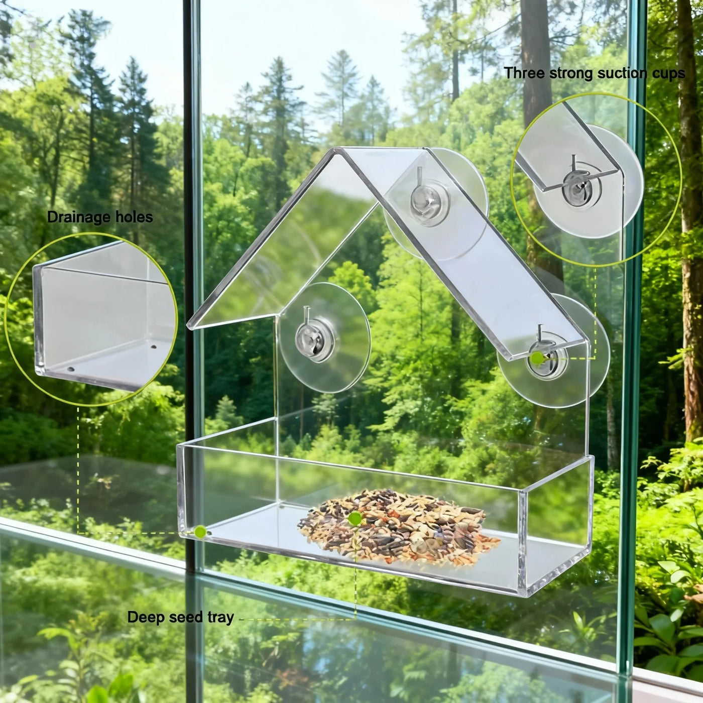 Clear Acrylic Window Bird Feeder with Suction Cup - PetWorld