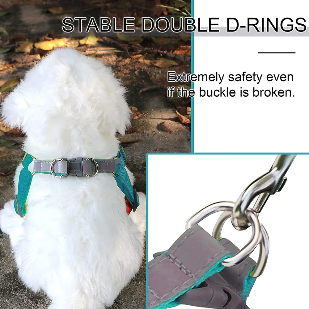 Adjustable Step-In Dog Harness with Reflective Safety Vest & Leash Set