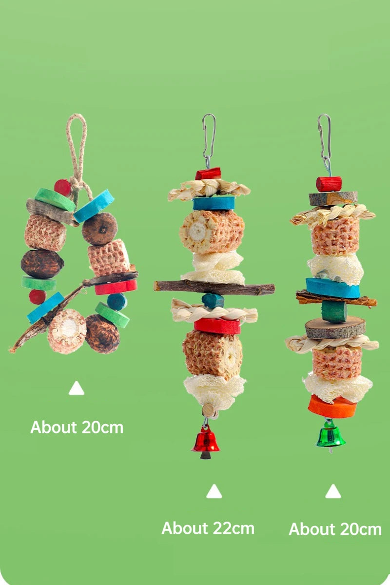 Natural Bird Parrot Chewing Toy - Corn Cob & Wood Hanging Decoration