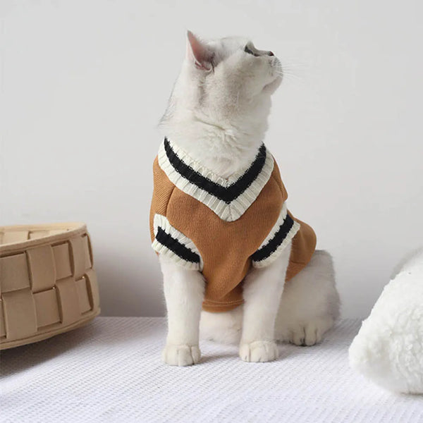 Collegiate Style Pet Sweater Vest - Winter Warm Cat & Dog Apparel