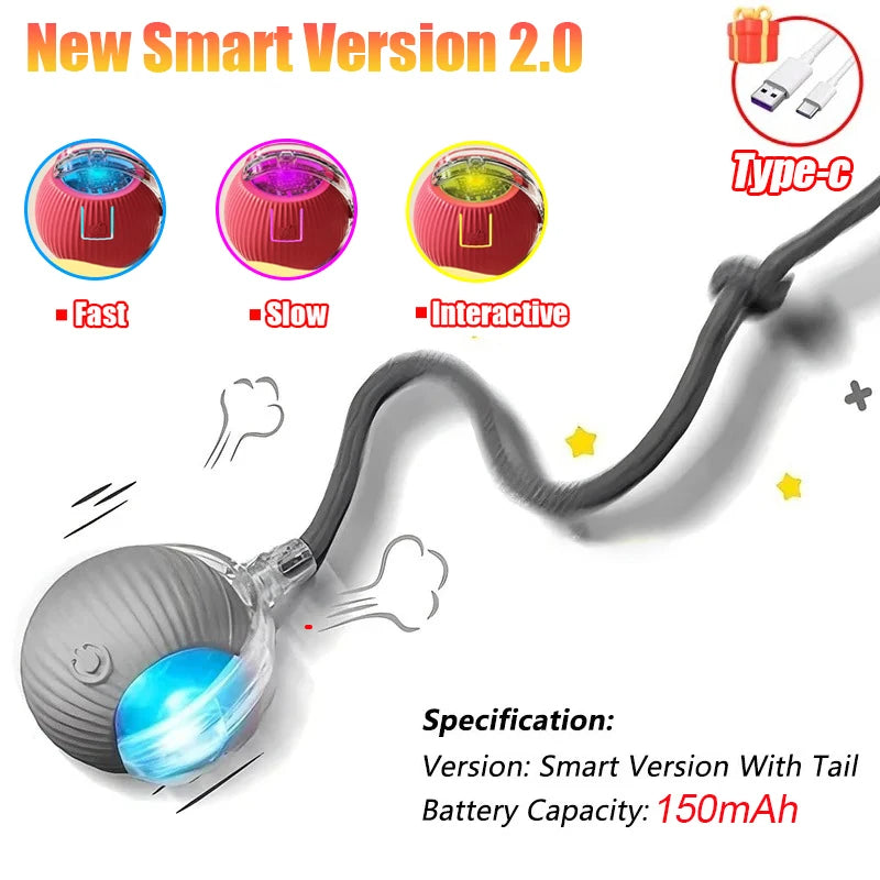 Interactive Cat Ball Toy - Automatic Rolling Smart Pet Toy with Faux Tail