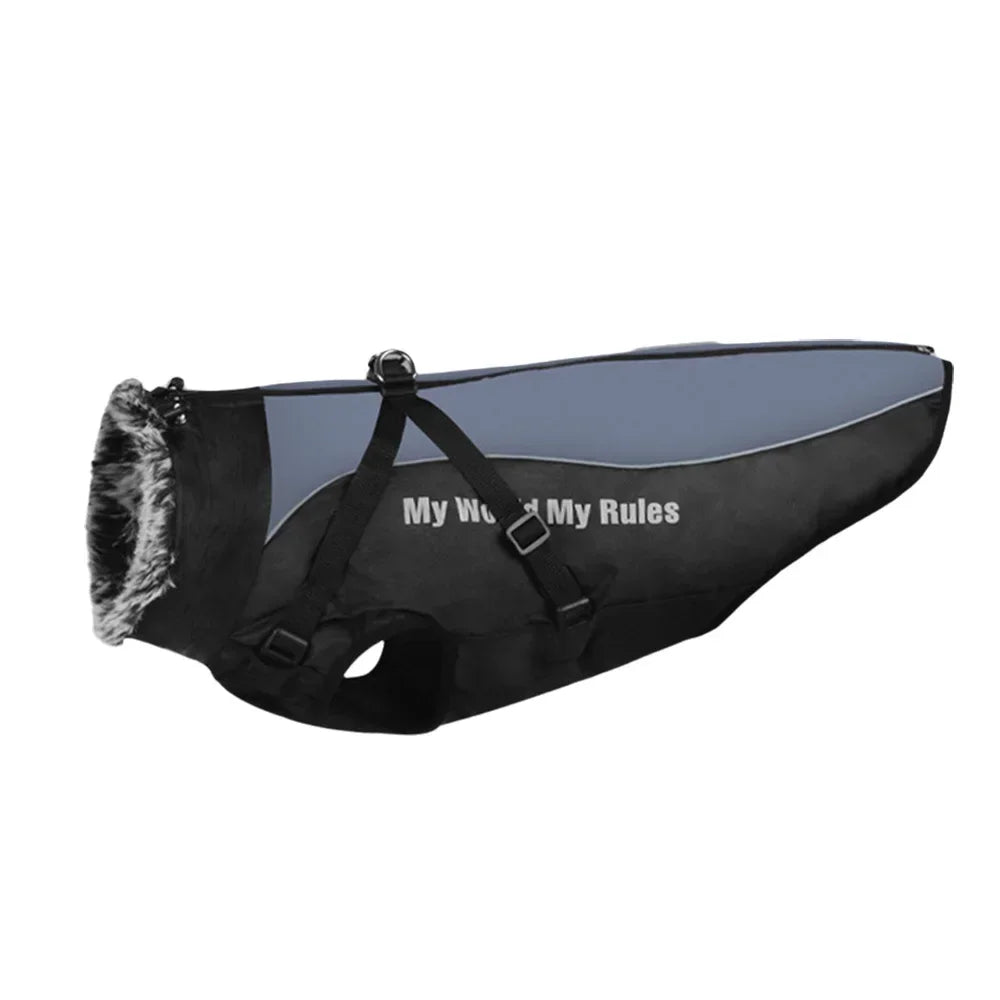 Premium Winter Dog Coat with Fur Collar for Large Dogs