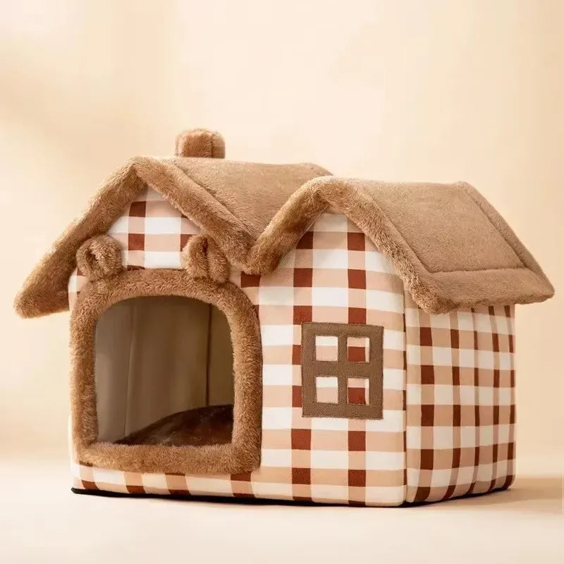 Foldable Pet House Bed - Warm Winter Cave for Small & Medium Dogs and Cats