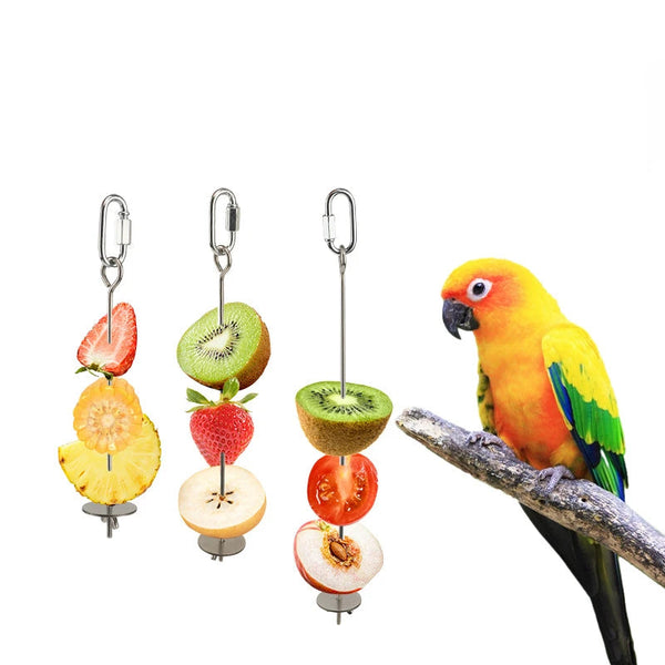 Stainless Steel Bird Food Skewer - Fruit & Vegetable Holder for Parrots