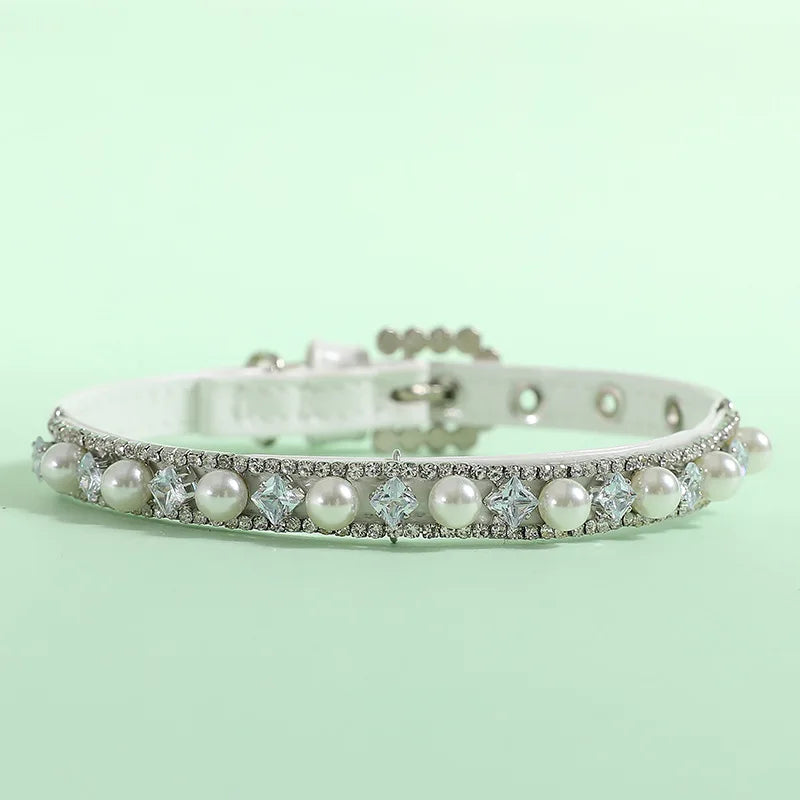 Luxury Pearl & Rhinestone Pet Collar Necklace for Cats and Small Dogs