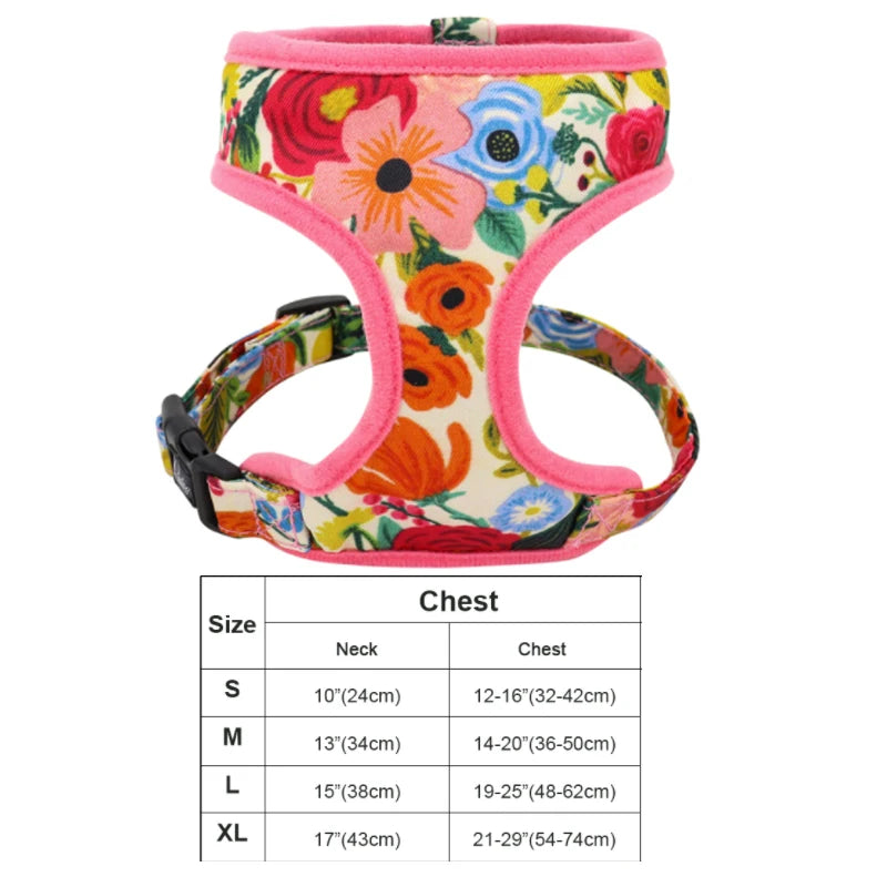 Floral Print Dog Harness and Leash Set - Adjustable Comfort Vest for Small to Large Dogs